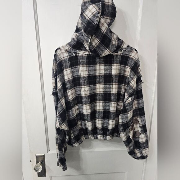 Pol womens flannel zip up jacket with hood and elbow patches. Sz m - Picture 2 of 6